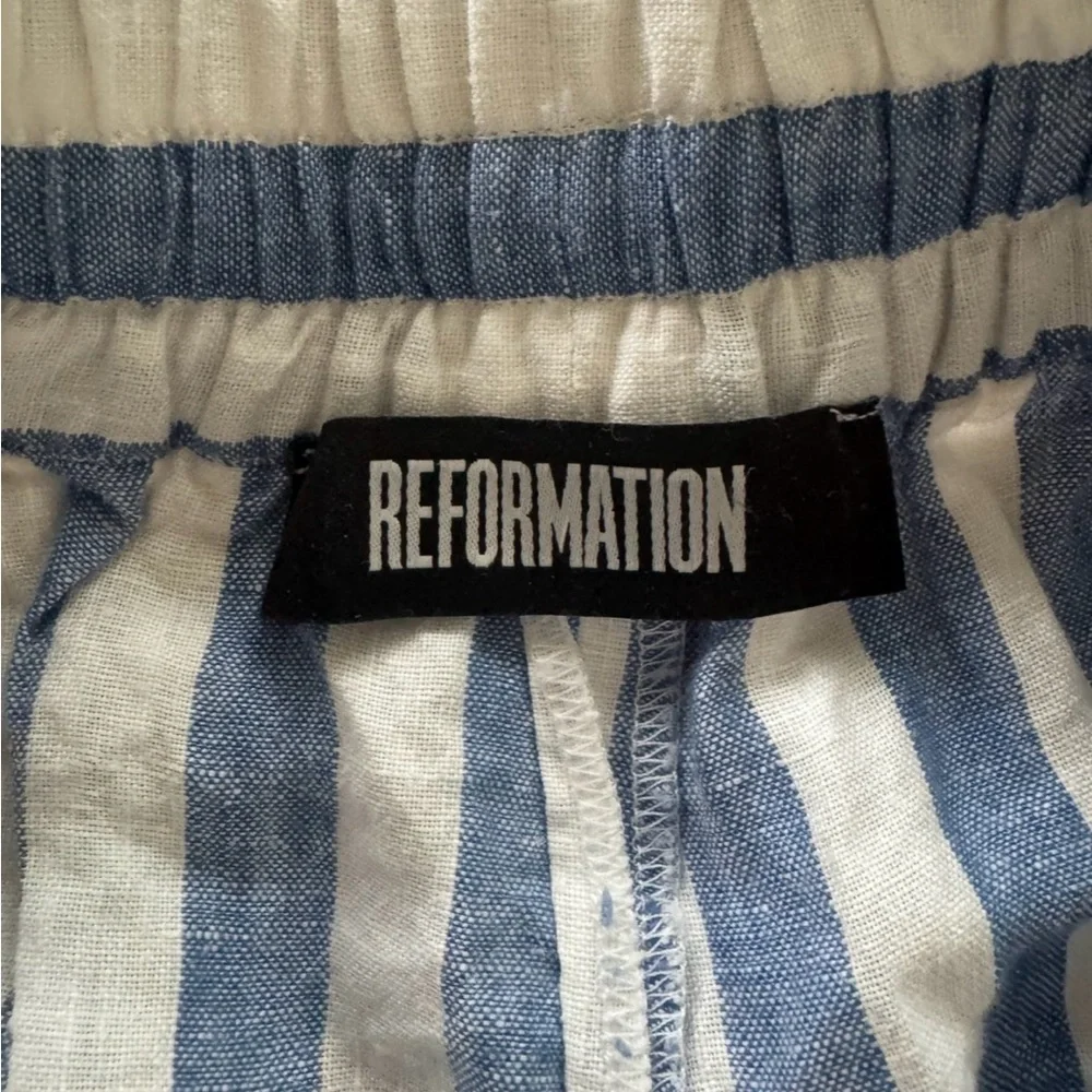 Reformation pull on drawstring Linen striped Pants S made in USA